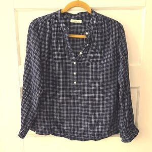 Doen Holde Top Navy Cottage Plaid Button-Up Blouse